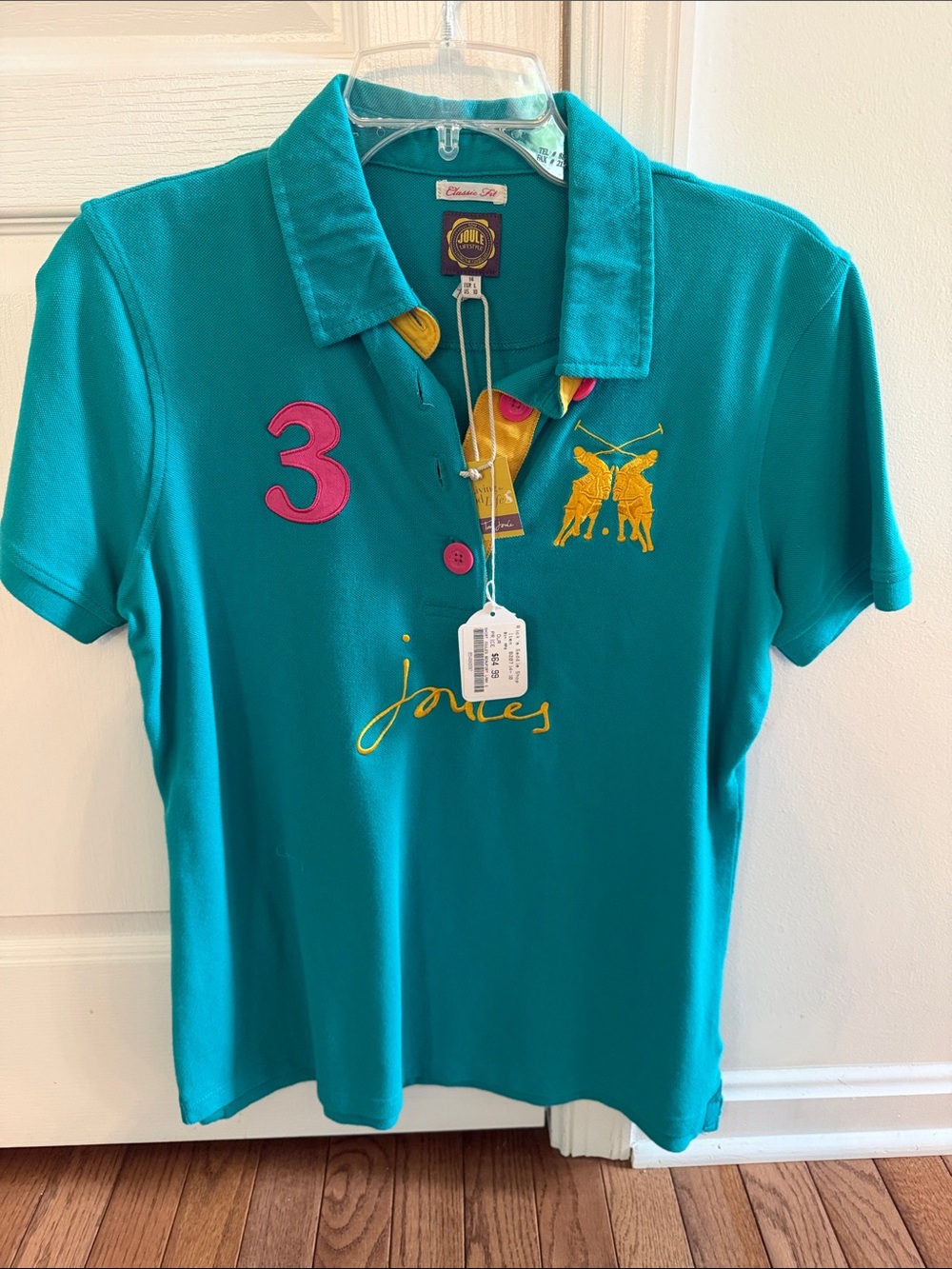 Joules Teal Polo with Pink '3' and Yellow Embroidery